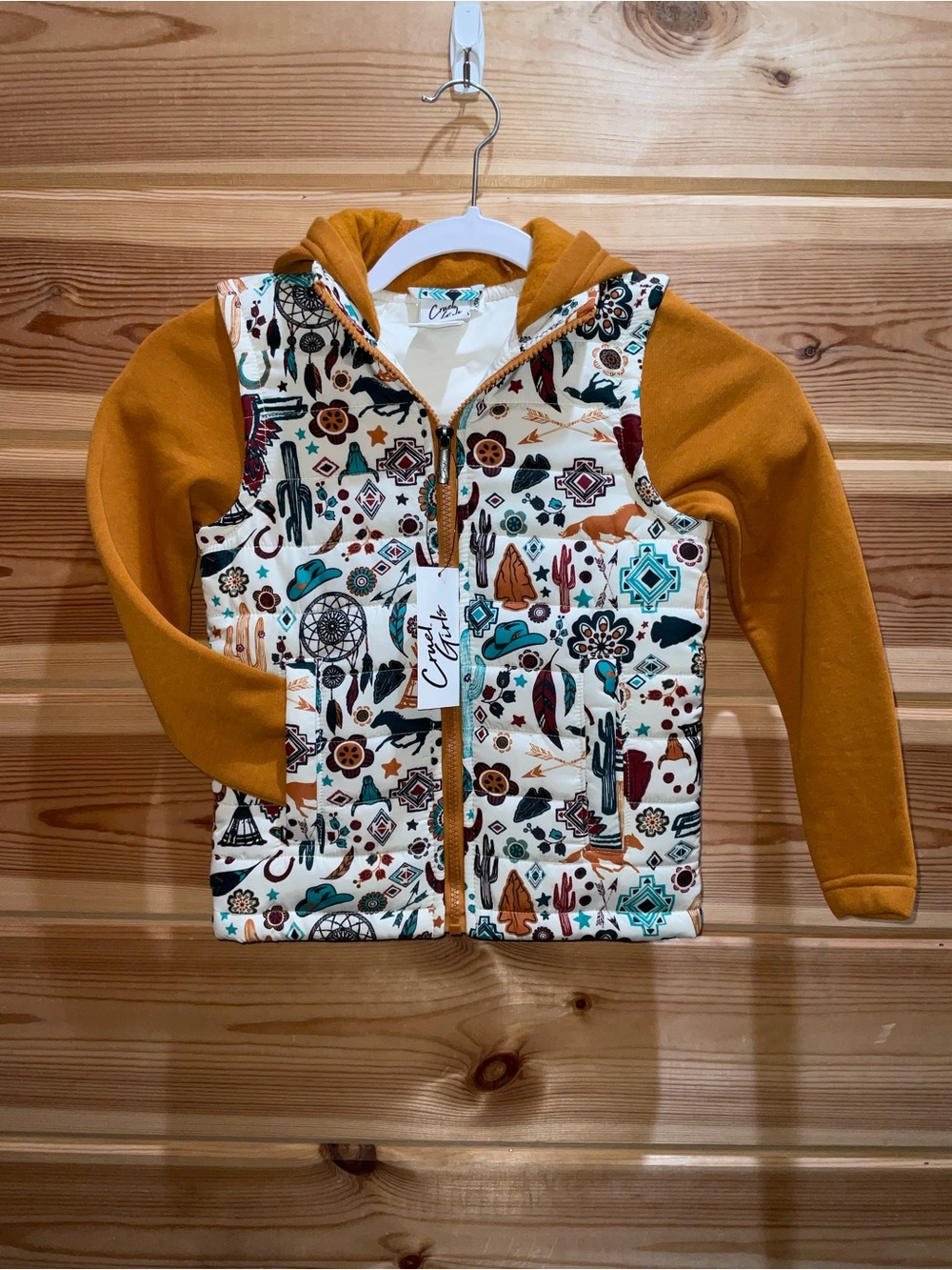 Cruel Girl Mustard Sleeve Southwestern Print Hooded Jacket
